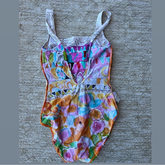 Vintage Gottex One Piece Floral Geometric Swimming Suit Size 10 - Picture 5 of 11